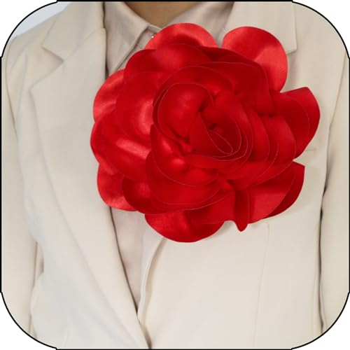 Grande broche florale rose de 20,3 cm – Corsage de fleurs surdimensionnées pour mariage, fête, robe et écharpe – Cadeau pour elle (rouge)