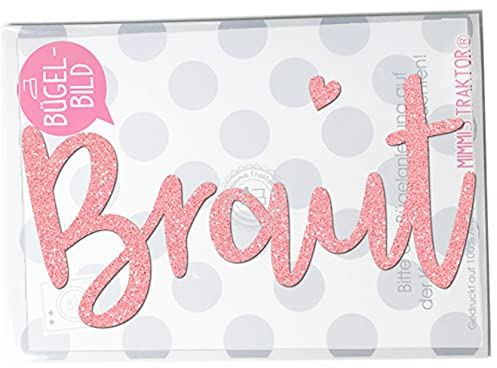 GLITZER Bügelbild Braut JGA 16 cm Aufbügler Applikationen Bügelsticker für Stoffe Textilien zum Aufbügeln, Farbe:Glitzer rosé
