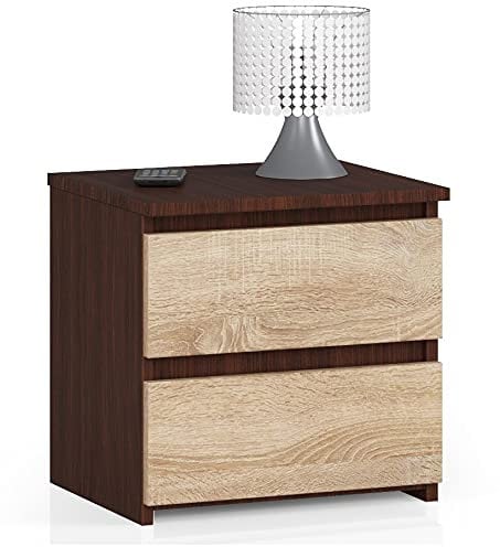 AKORD | Kommode Set 2 Schubladen Sideboard Mehrzweckschrank Schrank | Schreibtisch | ecktisch | Eck Schreibtisch für Home Office | Einfache Montage | 40x40x35 | Wenge & Sonoma-Eiche Front
