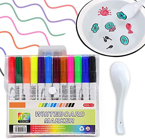Hehimin Magical Water Painting Pen,12 Colors Floating Pen in Water, Water Doodle Pens, Water Painting Pen,Water-Based Marker Pens with Spoon for Kids Adult Games
