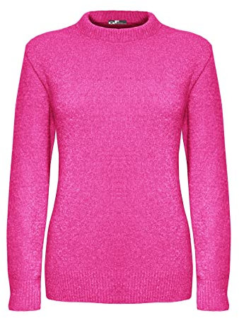 Generation Fashion Nuevas mujeres de punto de manga larga estirable cuello redondo jersey jersey suéter top, fucsia, M-L