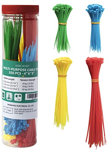 OSXCAUES 350 Pièces Serre Câble en Nylon Colliers de Serrage Autobloquants en Plastique de Couleur 100/150/200mm Résistance à la traction jusqu'à 18 kg/40 lb