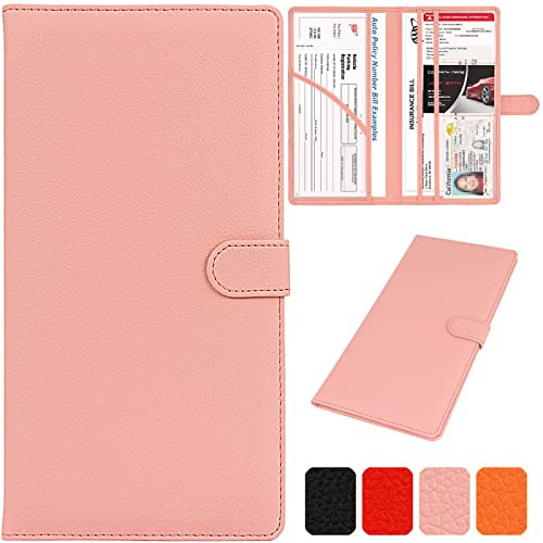Srandme – Porte-carte grise et assurance automobile en cuir avec fermeture magnétique – Organiseur pour documents, carte, permis de conduire, rose