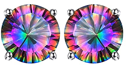 Ohrringe Set Natürliche Bunte -Jade-Ohrringe Silber überzogene runde Ohrstecker mit Vier Klauen (A, One Size)