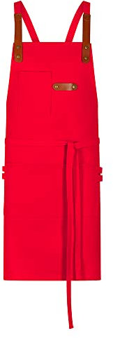 EXNER Grill- & Latzschürze aus 100% Baumwolle – Robuste Canvas-Schürze mit Taschen & Kreuzbindung – Arbeits- & Kochschürze für BBQ, Küche & Handwerk, Farbe rot