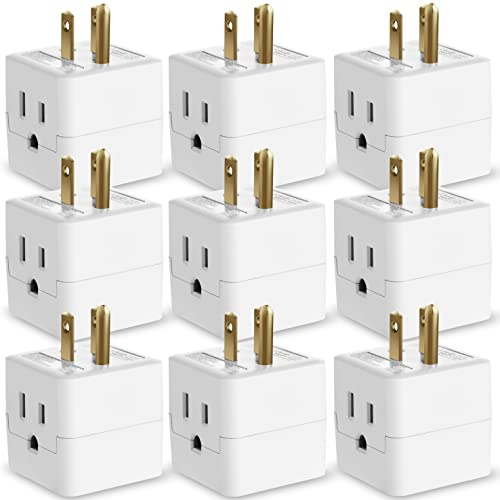 Fosmon 3 Outlet Wall Adapter Cube Tap, 9 Pack, 90 Degree Wall Tap Triple Power Adapter, Outlet Splitter 3 Prong, Multi Plug Outlet, 3 Way Plug Adapter, Outlet Extender for Home or Travel, ETL Listed