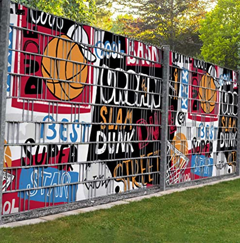 MyMaxxi Zaunsichtschutz - Basketball Slogan - Sichtschutzstreifen für Doppelstabmattenzaun - Windschutz Sonnenschutz Blickdicht - Sichtschutz Garten Teil1 + Teil2 - 9 Streifen - 500x180cm