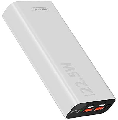 Power Bank 20000mAh, Portable Charger 22.5W Dual Port USB & USB C Power Bank Fast Charging Battery Phone Charger Powerbank For iPhone/Samsung Galaxy/Google Pixel/Sony Xperia (WHITE, PB009-20000-mAh)