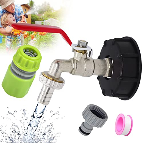 LANSKYLAN IBC Kugelauslaufhahn Tankadapter IBC Tank Zubehör IBC Wassertank Container Zubehör Adapter IBC Auslaufhahn 1/2 Gartenschlauch IBC Tank Adapter für S60x6 Regenwassertank Regentonnen