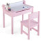 DREAMADE Schreibtisch Kinder mit Stuhl, Schülerschreibtisch aus Holz, Jugendschreibtisch, Kindertisch, Kinderschreibtisch mit Papierrollenhalter & Stauraum, Papierrolle und Markern inkl. (Rosa)