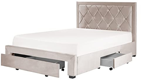Bett Samtstoff beige Schubladen Lattenrost 140 x 200 cm Chesterfield Stil Lievin