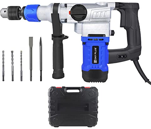 Leistungsstarker Bohrhammer 1080W mit Kabel, 360° verstellbarer Handgriff, 3 Bohrer, Spitze und Flachmeißel, Tragekoffer, 4500RPM Schlagzahl, kompakte elektrische Drehbohrhammer