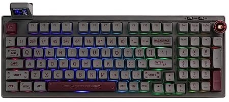 EPOMAKER RT100 Mechanische Tastatur Gasket mit anpassbarem Display, Bluetooth/2.4G/USB, Drehregler, Hot Swap, 5000mAh Akku, RGB für Win/Mac/Gaming (Black (US QWERTY), Gateron Pro Yellow)