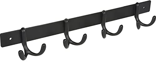 ALLES IM GRIFF Garderobenleiste mit 4 zweifach Kleiderhaken Aisa, Breite 345mm - Wandhaken zum Schrauben - Garderobenhaken, Stahl schwarz matt