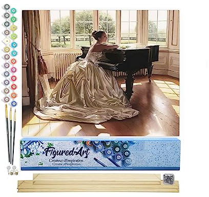 Figured'Art Peinture par Numéro Adulte Ambition d'une jeune pianiste - Activité Manuelle Kit de Loisir Créatif DIY Numéro d'Art Complet - 40x50cm avec châssis en bois à monter