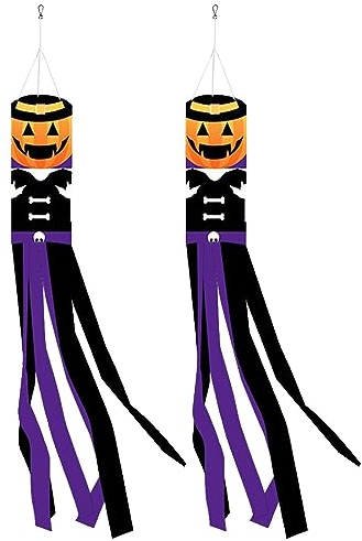 2 Stück Halloween Windsack Flagge, 100 cm Kürbisgeist Outdoor-Halloween Hängende Dekoration, Halloween-Dekoration, Halloween Windsäcke für Garten, Terrasse, Rasen, Vorgarten, Baum, Party-Dekoration
