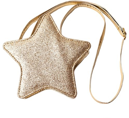 Papierdrachen Kinderhandtasche - veganes Accessoire für Kinder - Stern Gold glitter - Umhängetasche aus Kunstleder - tolle Geschenkidee für Mädchen
