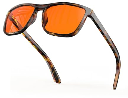 Bloomoak-99% Blaulicht-blockierende Brille-Gaming-Brille-blendfrei-Anti-Ermüdung-geeignet für Bildschirme, Fernseher (Orange–99%–Braunes Schildpatt, Rechteckig, Orange - Night)