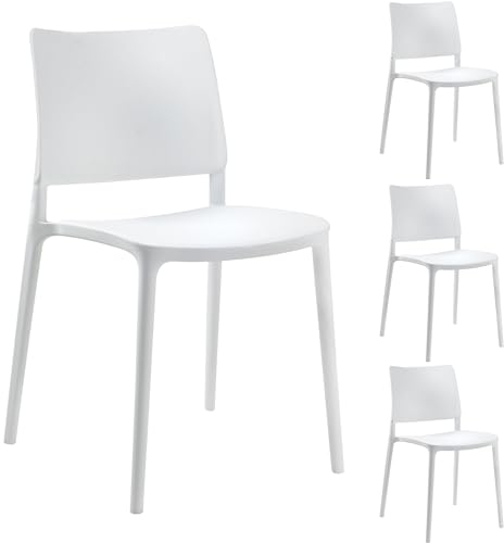 PAPATYA Joy-S 4er-Set Designer- Kunststoffstuhl, 200 kg belastbar, Leichter stapelbar Gartenstuhl, wetterfester Balkonstuhl, Terrassenstuhl, Hotelstühle, Restaurantstühle, Stapelstuhl (Weiß)
