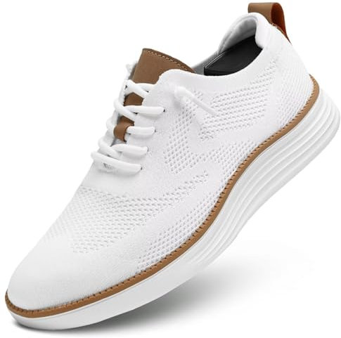 Men's Casual Sneakers Dress Shoes - Comfort Sneakers Mesh Knit Lightweight Breathable Formal Oxford Business Shoes White