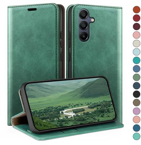 HUOUH Coque pour Samsung Galaxy A55 avec RFID Blocage Etui à Rabat en Cuir de Premium,Fentes pour Cartes,Case à Rabat,Coques de Cover pour Samsung A55 Vert Clair