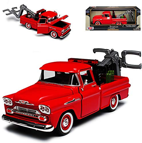 Motormax Chevrolet Chevy Apache Fleetside Pickup 1958 Rot Abschlepper 1/24 Modell Auto mit individiuellem Wunschkennzeichen