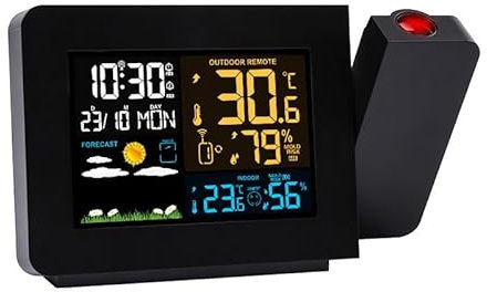 BAIZHONGJIE Projection Alarm Clock,Weather Station with LCD Display,Digital Clock Projector on Ceiling with Indoor/Outdoor Temperature Display,Dual Alarms