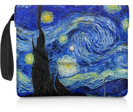 Poceacles Buchhülle mit Riemen, Buchschutzhülle, waschbarer Stoff, Buchtasche für Buchliebhaber, Druckknopf und extra Einschubtasche, 30 x 23,9 cm, Sternennacht Van Gogh