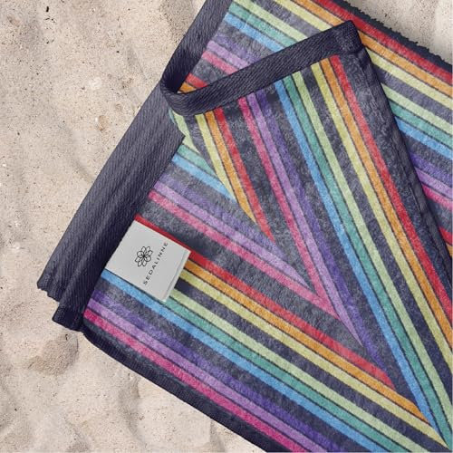 Sedalinne - Toalla Playa Grande Algodón - Toalla de Playa con Rayas Negro Multicolor (100x165 cm) - Ultra Absorbente - Toallas Piscina Grandes - Tejido Aterciopelado - Ideal para Verano y Vacaciones