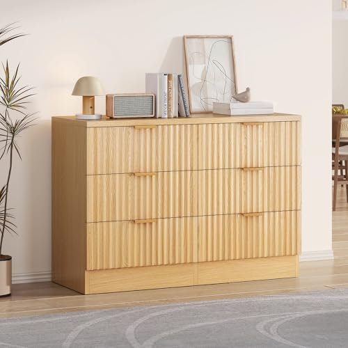 YITAHOME Kommode Schlafzimmer, Sideboard Holz mit Wave Pattern Design Oberfläche, komodenschrank mit Eleganter Metallgriff, 38D x 100W x 71.5H centimetres, komodenschrank für Wohnzimmer