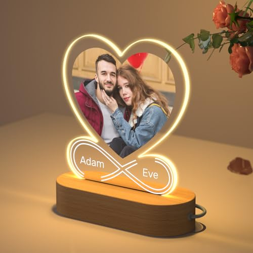 HOBULL Fotorahmen Personalisiert Foto Herz Bilderrahmen Beleuchtung, LED Bild Acryl Glas Personalisierte Geschenke mit Foto, Fotogeschenk für Frauen Freundin Geburtstag Jahrestag Valentinstag