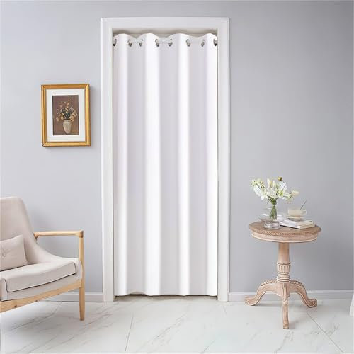 Odot Türvorhang Blickdicht mit Ösen, Verdunklungsvorhänge Modern Einfarbig Vorhang 1 Stück Thermovorhang Wohnzimmer Schlafzimmer Schrank Raumteiler Vorhang (80x180cm,Weiß)