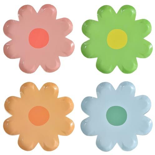 40PCS Daisy Flower Paper Plates Colourful Party Plates Set Birthday Party Tableware Decorations Disposable Paper Plates 7in Boho Paper Plates Party Dessert Plates Party Supplies Tableware (Mix 1)