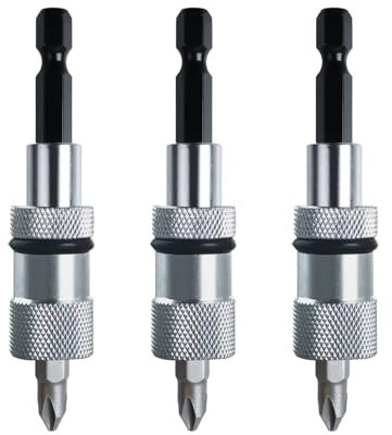 3 stück Trockenbau Bit, Magnetisch Schnellwechsel Bithalter, Bithalter Trockenbau Bit, 1/4-Zoll-Sechskantschaft Trockenbau Aufsatz für Akku-Schrauber und Hand-Bohrmaschinen (Silber)