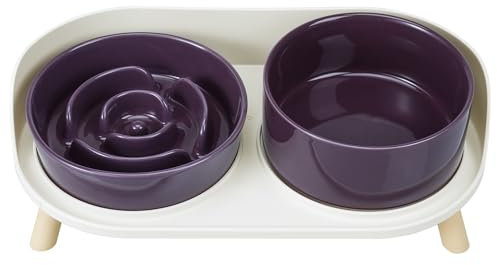 Elevated Slow Feeder Dog Bowls - Slow Down Dog Food Bowl with Dog Water Bowl Combo Pack - Raised Ceramic Dog Bowl Set with Anti-Slip Stand - Fun Maze Pet Feeding Dishes for Small and Medium Sized Dogs