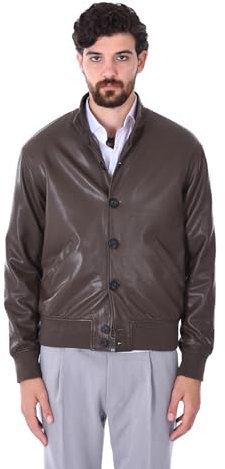 Ciabalù Bomber Uomo Pelle Chiusura a Bottoni Collo Alto Giubbotto Invernale Elegante Slim Fit Giacca Chiodo Caldo e Confortevole (IT, Testo, XL, Regular, Regular, Testa di Moro)