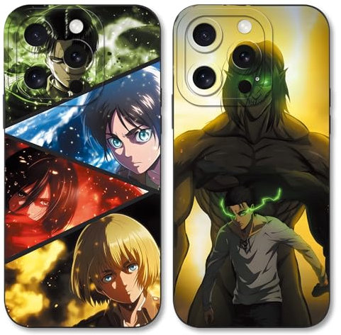 Handyhülle 2 Stück für iPhone 11 Hülle 6.1'' Anime Attack on Titan Eren Armin Manga Mode Muster Design Case Kameraschutz Schutzhülle Stoßfest TPU Silikon Weich Ultra Dünn Cover - Schwarz