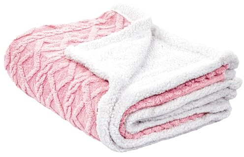 Beliani Decke Stoff rosa/weiß rechteckig 150x200 cm mit Strickmuster modern Honeycomb