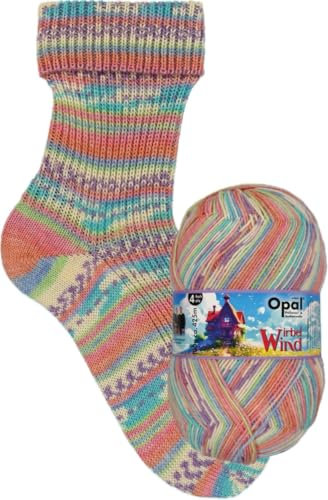 Opal Wirbelwind 4-fache Sockenwolle, 75% Schurwolle, 25% Polyamid, 425 m/100 g, Nadelstärke 2-3 mm (11476 zauberbuntes Licht)
