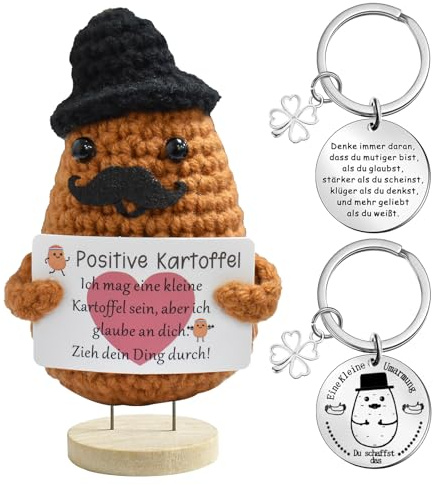 Qiundar Positive Kartoffel Deutsch Pocket Hug,positive potato,Gestrickte Woolly Gentleman Potato Kleine Umarmung glücksbringers Schlüsselanhänger Klassenkameraden Schuljahres personalisierte Geschenk