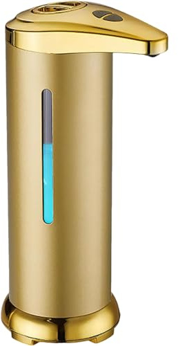 Automatic Soap Dispenser Touchless IPX4 280ml Gold Soap Dispenser with Infrared Sensor & Visual Window Quantitative Battery Powered Stainless Steel Soap Dispenser for Kitchen Bathroom