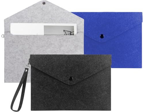 FDHBDF 3 Stück A5 Filz Dokumententaschen Büromaterialtasche – Praktische Mappen mit Druckknopf für Büro und Schule, Leicht und Tragbar, Ideal zur Organisation von Dokumenten und Akten (3)