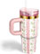14oz Tumbler mit Griff und Stroh, Thermobecher mit Strohhalm Kid Tumbler mit Deckel und Stroh, 304 Edelstahl Kind Tumbler, Schule Sport im Freien (Rosa Blüten)