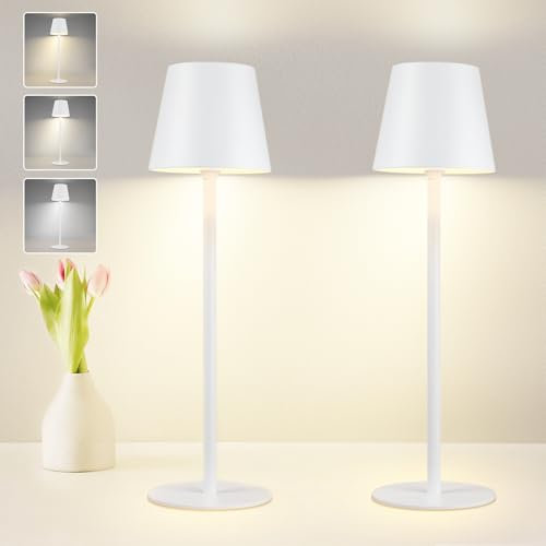 meoaow Tischlampe Akku Nachttischlampe Led - Kabellos 2600mhA Aussentischleuchte Aufladbar Tischleuchte Touch Dimmbar 2er set Akkulampe batterie Nachttischleuchte USB Akkuleuchte für Wohnzimmer Weiß