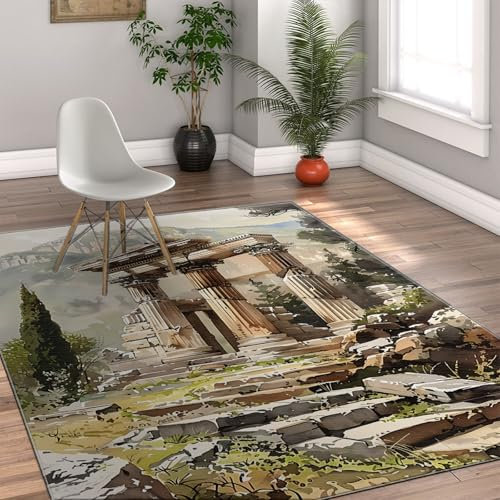 Via Vela Teppiche im Landhausstil 100x150cm - Retro Bauen Stein Türmuster auf der Oberseite Berg Waschbarer Rutschfester dünner Teppich mit niedrigem Flor für Schlafsaal