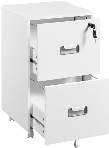 Yaheetech Caisson de Bureau à Roulettes avec 2 Tiroirs Déplacement à Roulette Aisé Caisson de Rangement pour Documents au Format A4, Dossier Suspendu， Bureau, 40 cm × 40 cm × 66,5 cm (Blanc)