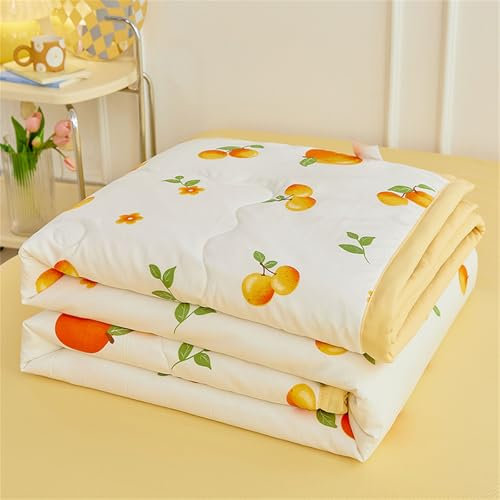 Highdi Reversible Bed Throws Quilted Bedspreads,Modern Plant Print Lightweight Patchwork Quilt Comforter Single Double,Cotton Throw Summer Quilt,Quilted Blanket for Seasons (Orange,180x200cm)