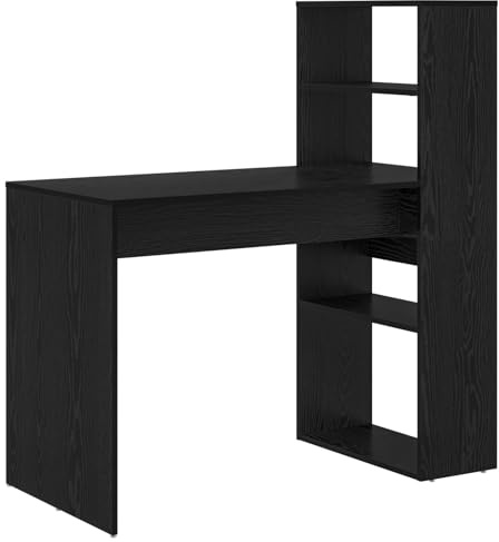 vidaXL Moderner Schreibtisch mit Stauraum Schwarze Eiche 113X54X120 cm Holzwerkstoff Studiertisch für Büro und Zuhause Multi-Raum Kratzfeste Oberflächen Einfache Montage Schreibarbeitsplatz Kompakt