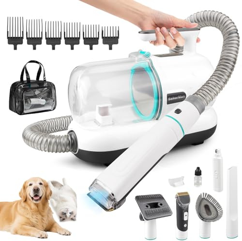 Dog Grooming Kit with Vacuum 11000Pa, 6-in-1 Dog Clippers Professional for Thick Hair, Low Noise 55dB Pet Trimmer for Grooming, Cat Hair Clipper with 3 Speeds, Pet Shaver and Comb