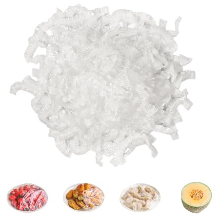 Bliceon 200 Pack White Stretch Food Covers, Elastic Plastic Bowl Lids for Food Storage, Kitchen Supplies for Fruits, Vegetables, Meat & More, Versatile Universal Bowl Covers